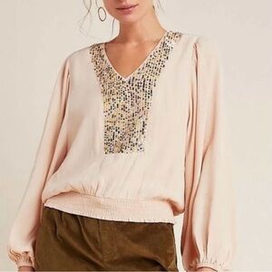 NWT Anthropologie Maeve Medium Peach Long Sleeve Blouse Shirt Top Boho